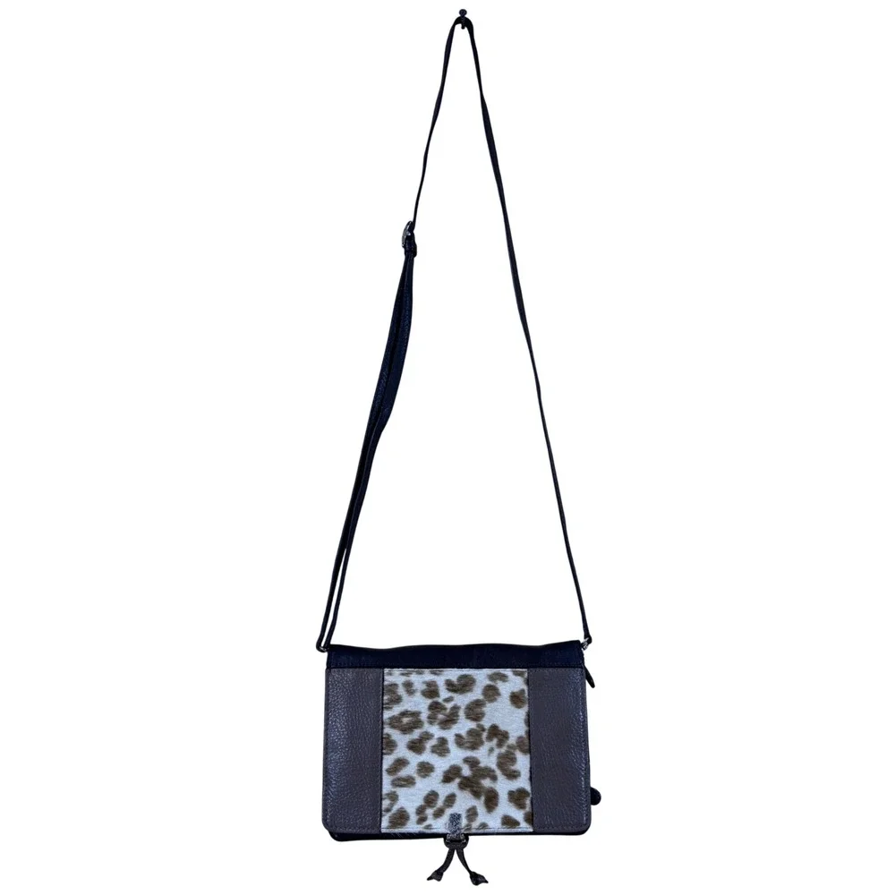 Brighton City Block Organizer Leopard Calf Hair Crossbody Wallet Bag Boho
